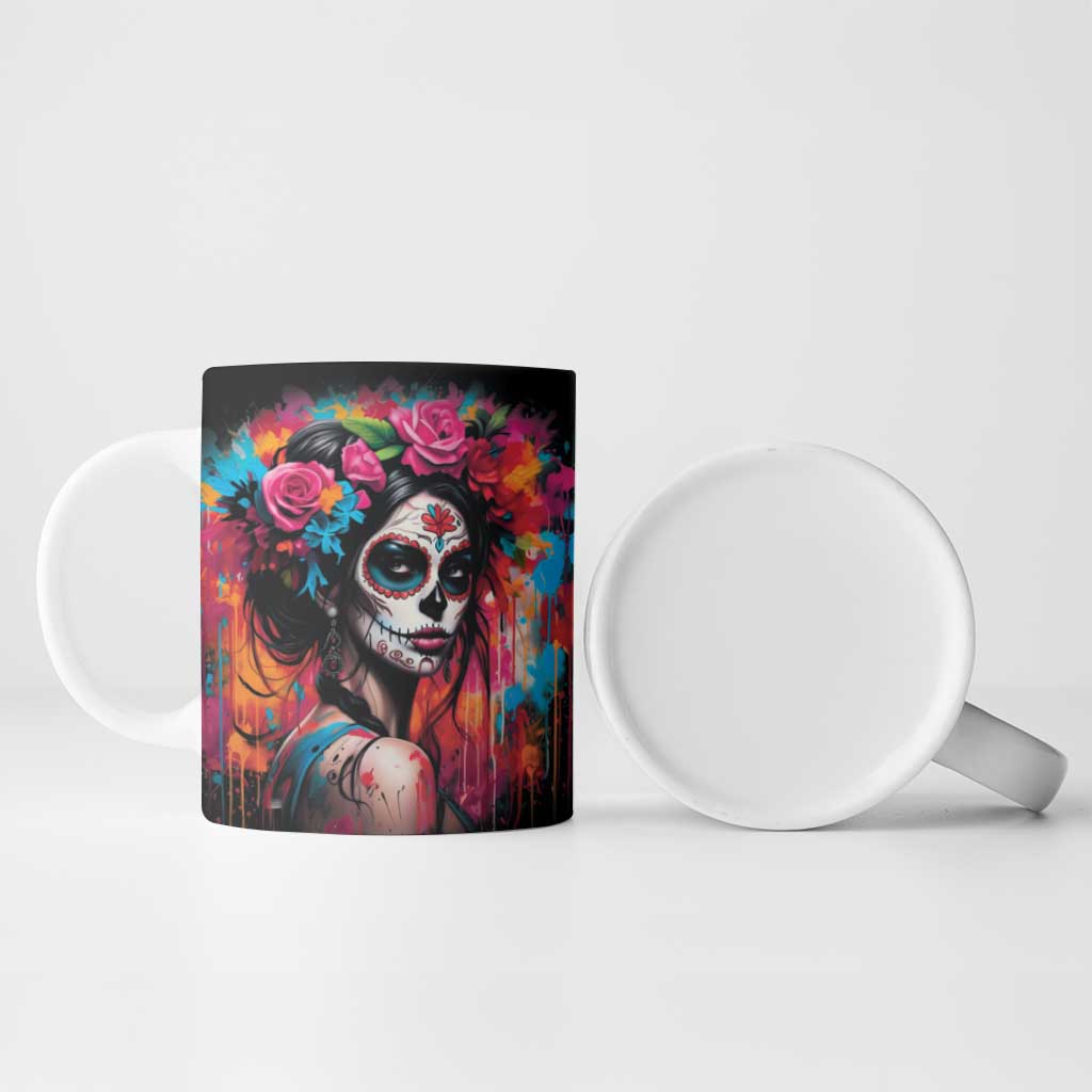 Mexico Day Of The Dead Ceramic Mug Rose Catrina Goddess Sugar Skull - Wonder Print Shop