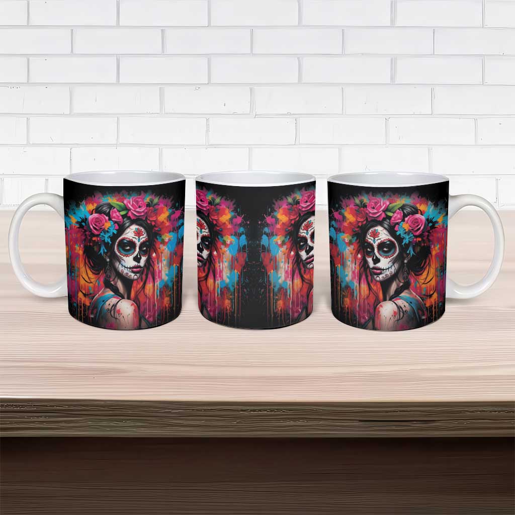 Mexico Day Of The Dead Ceramic Mug Rose Catrina Goddess Sugar Skull - Wonder Print Shop
