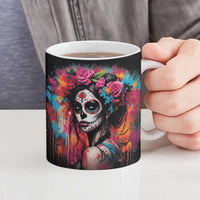 Mexico Day Of The Dead Ceramic Mug Rose Catrina Goddess Sugar Skull - Wonder Print Shop