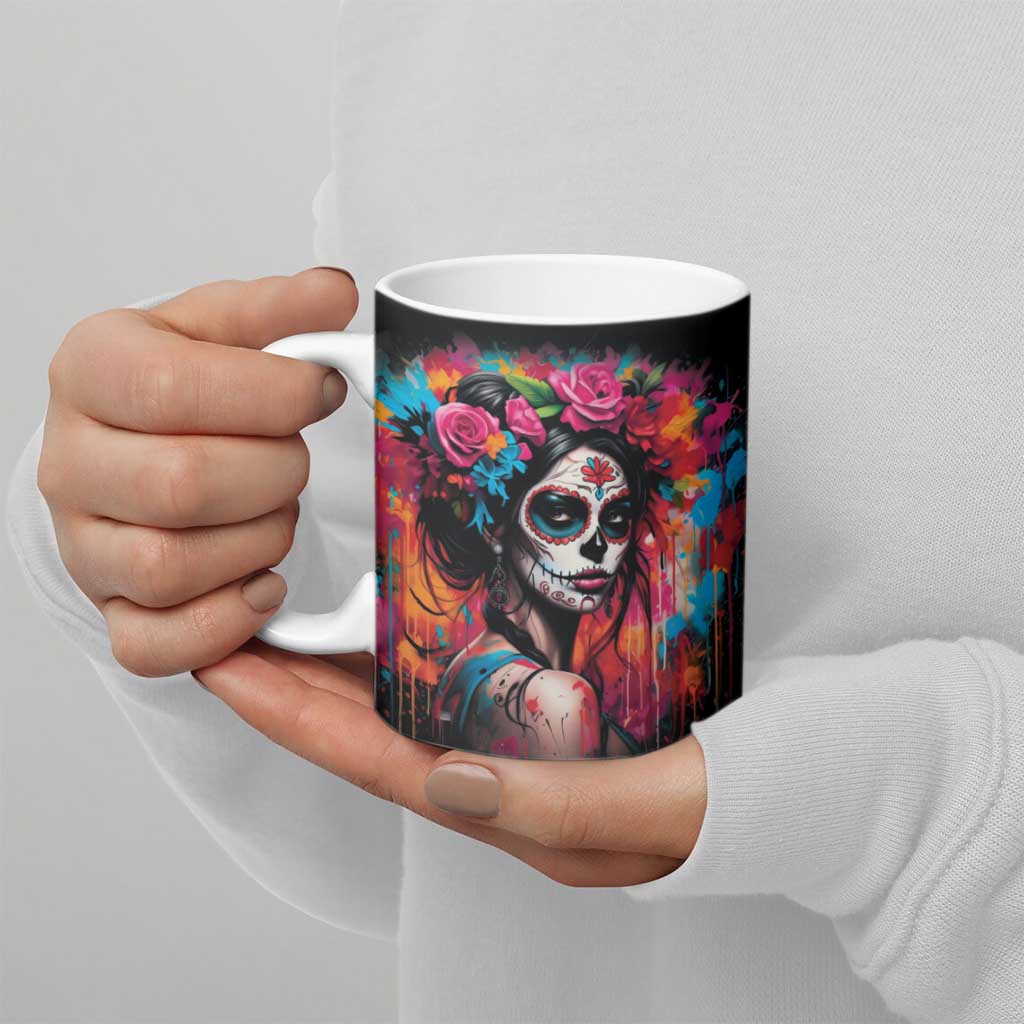 Mexico Day Of The Dead Ceramic Mug Rose Catrina Goddess Sugar Skull - Wonder Print Shop