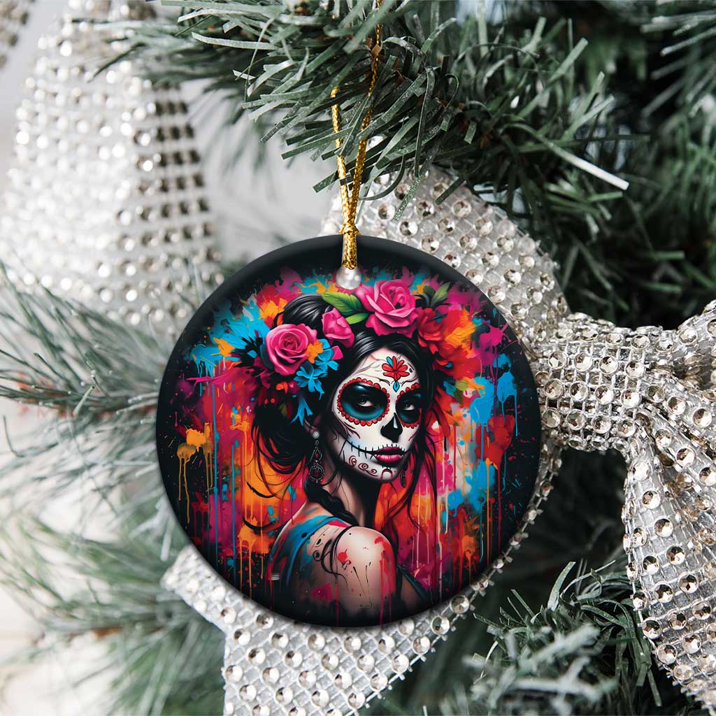Mexico Day Of The Dead Ceramic Ornament Rose Catrina Goddess Sugar Skull - Wonder Print Shop