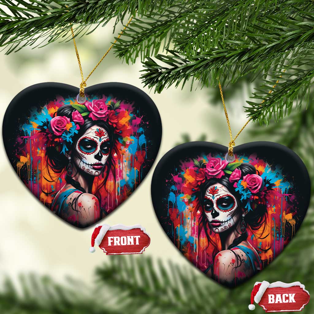Mexico Day Of The Dead Ceramic Ornament Rose Catrina Goddess Sugar Skull - Wonder Print Shop