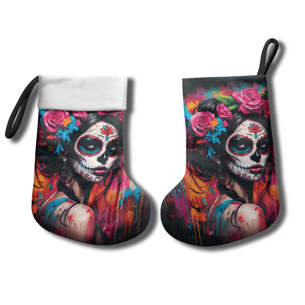 Mexico Day Of The Dead Christmas Stocking Rose Catrina Goddess Sugar Skull - Wonder Print Shop