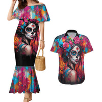 Mexico Day Of The Dead Couples Matching Mermaid Dress and Hawaiian Shirt Rose Catrina Goddess Sugar Skull - Wonder Print Shop