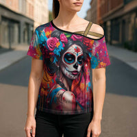Mexico Day Of The Dead Cross Shoulder Shirt Rose Catrina Goddess Sugar Skull - Wonder Print Shop