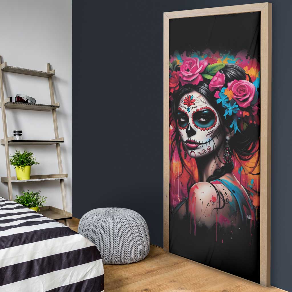 Mexico Day Of The Dead Door Cover Rose Catrina Goddess Sugar Skull - Wonder Print Shop