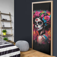 Mexico Day Of The Dead Door Cover Rose Catrina Goddess Sugar Skull - Wonder Print Shop
