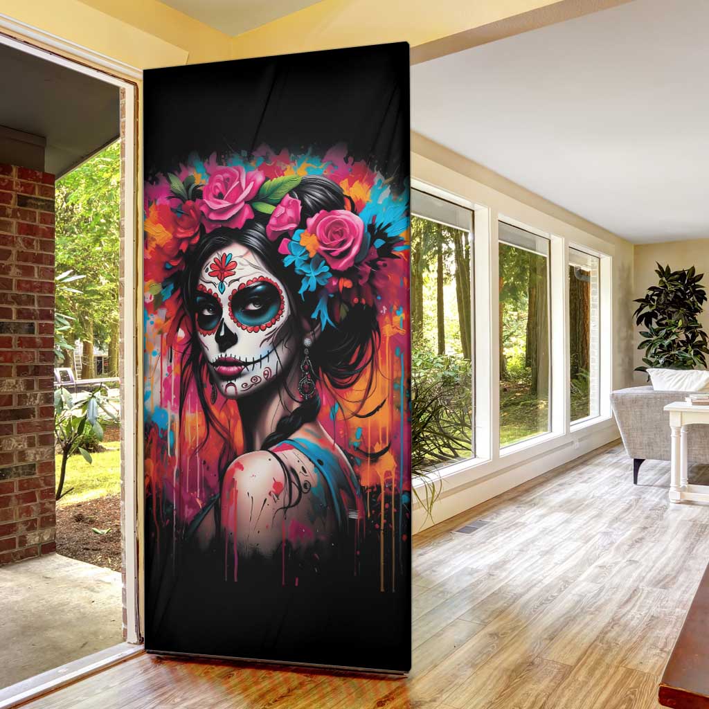 Mexico Day Of The Dead Door Cover Rose Catrina Goddess Sugar Skull - Wonder Print Shop