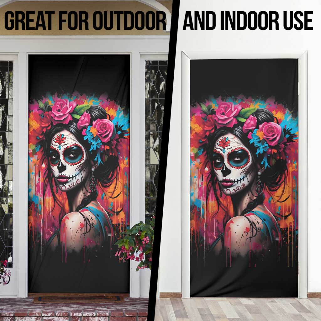 Mexico Day Of The Dead Door Cover Rose Catrina Goddess Sugar Skull - Wonder Print Shop