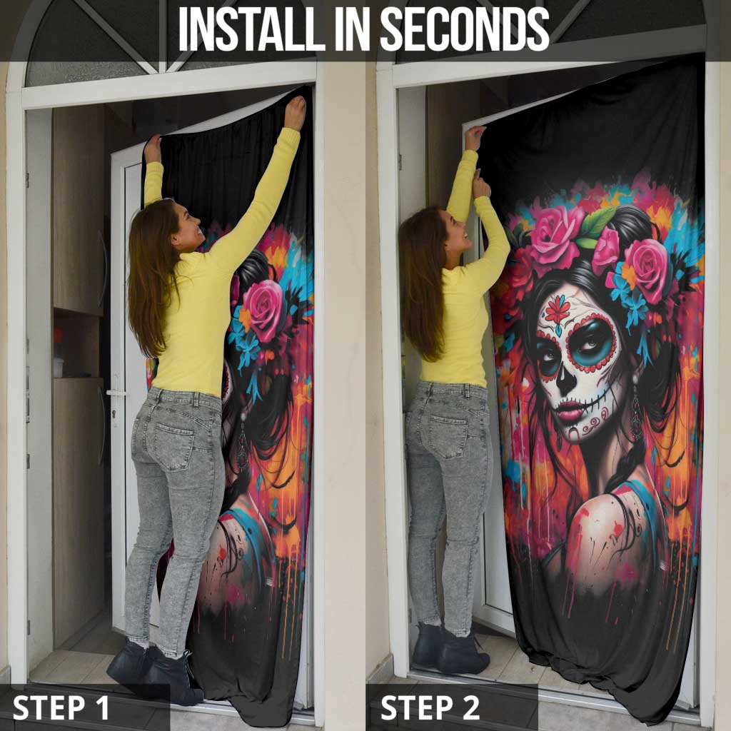 Mexico Day Of The Dead Door Cover Rose Catrina Goddess Sugar Skull - Wonder Print Shop