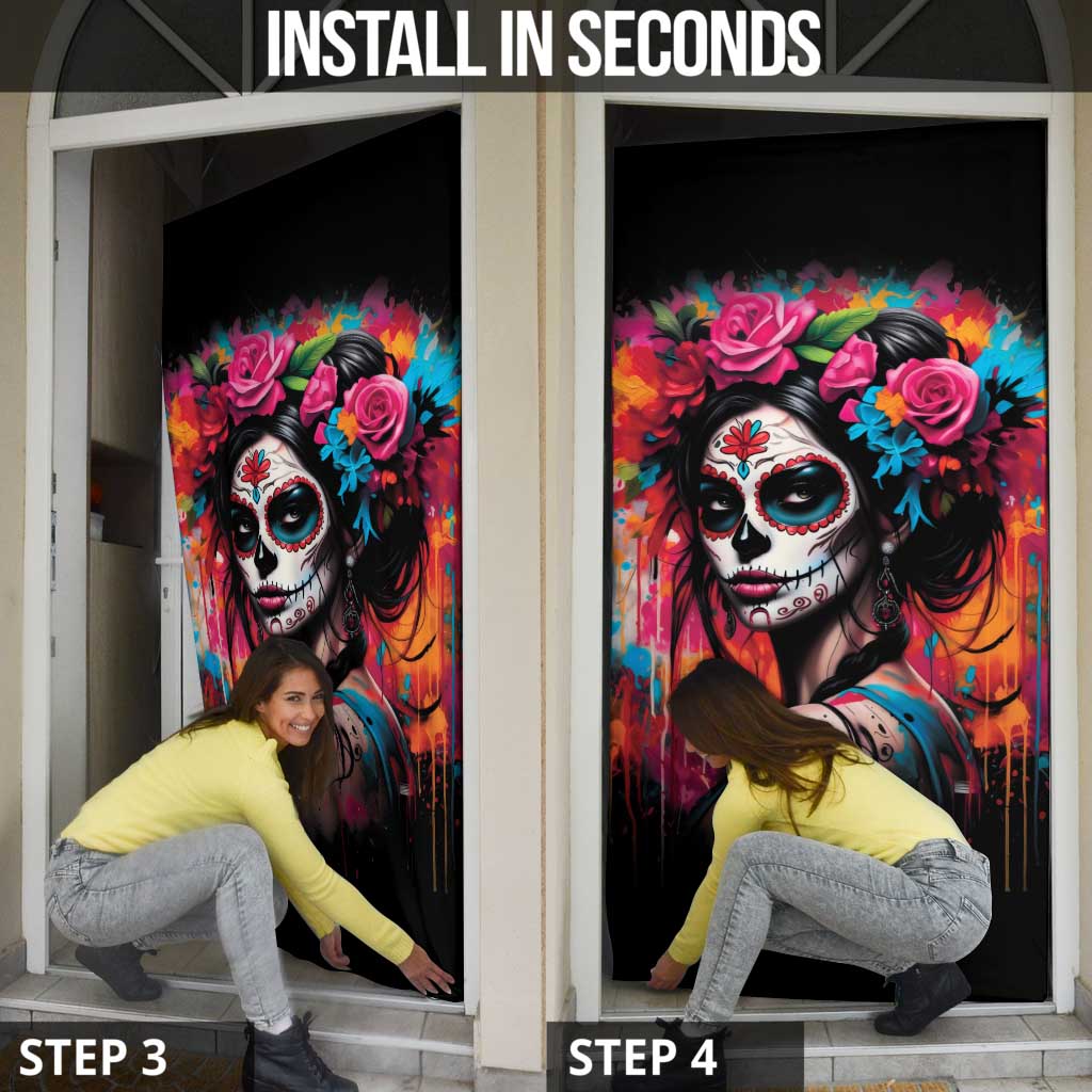 Mexico Day Of The Dead Door Cover Rose Catrina Goddess Sugar Skull - Wonder Print Shop
