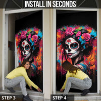 Mexico Day Of The Dead Door Cover Rose Catrina Goddess Sugar Skull - Wonder Print Shop