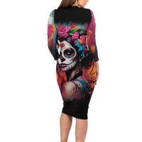 Mexico Day Of The Dead Family Matching Long Sleeve Bodycon Dress and Hawaiian Shirt Rose Catrina Goddess Sugar Skull - Wonder Print Shop