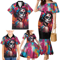 Mexico Day Of The Dead Family Matching Mermaid Dress and Hawaiian Shirt Rose Catrina Goddess Sugar Skull - Wonder Print Shop