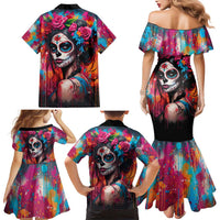 Mexico Day Of The Dead Family Matching Mermaid Dress and Hawaiian Shirt Rose Catrina Goddess Sugar Skull - Wonder Print Shop