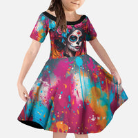 Mexico Day Of The Dead Family Matching Off The Shoulder Long Sleeve Dress and Hawaiian Shirt Rose Catrina Goddess Sugar Skull - Wonder Print Shop