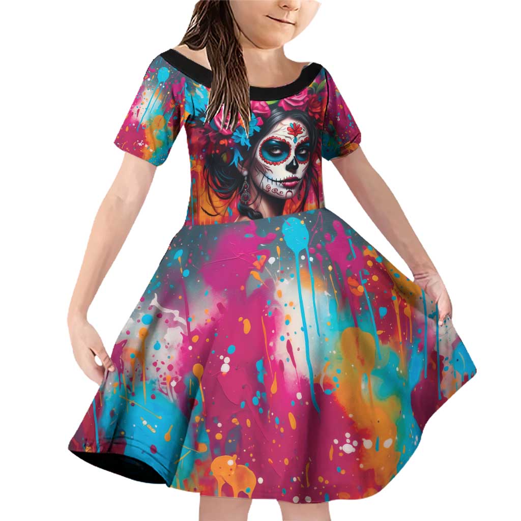Mexico Day Of The Dead Family Matching Off Shoulder Short Dress and Hawaiian Shirt Rose Catrina Goddess Sugar Skull - Wonder Print Shop