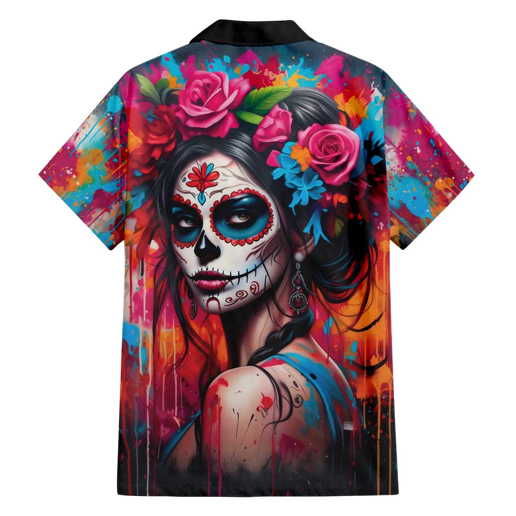 Mexico Day Of The Dead Family Matching Off Shoulder Short Dress and Hawaiian Shirt Rose Catrina Goddess Sugar Skull - Wonder Print Shop