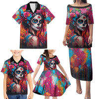 Mexico Day Of The Dead Family Matching Puletasi and Hawaiian Shirt Rose Catrina Goddess Sugar Skull - Wonder Print Shop