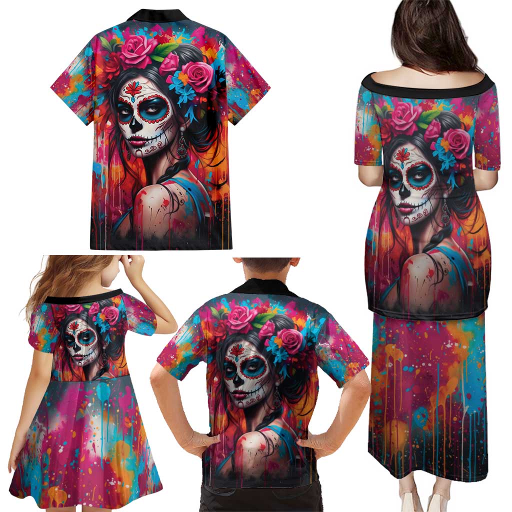Mexico Day Of The Dead Family Matching Puletasi and Hawaiian Shirt Rose Catrina Goddess Sugar Skull - Wonder Print Shop