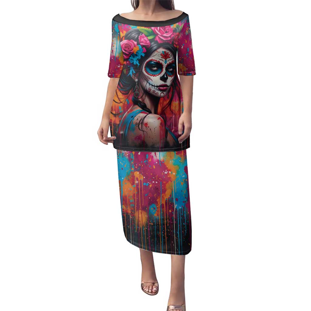 Mexico Day Of The Dead Family Matching Puletasi and Hawaiian Shirt Rose Catrina Goddess Sugar Skull - Wonder Print Shop