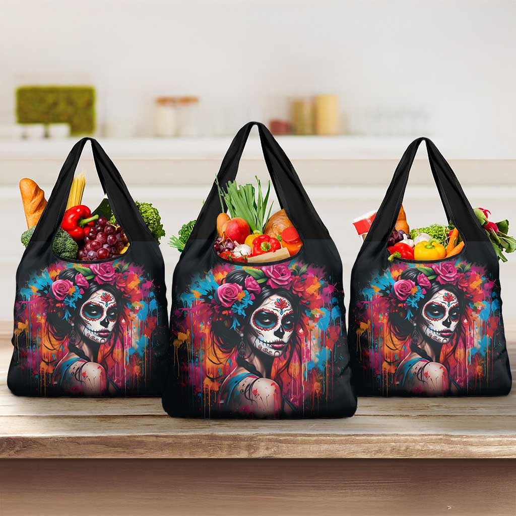 Mexico Day Of The Dead Grocery Bag Rose Catrina Goddess Sugar Skull - Wonder Print Shop
