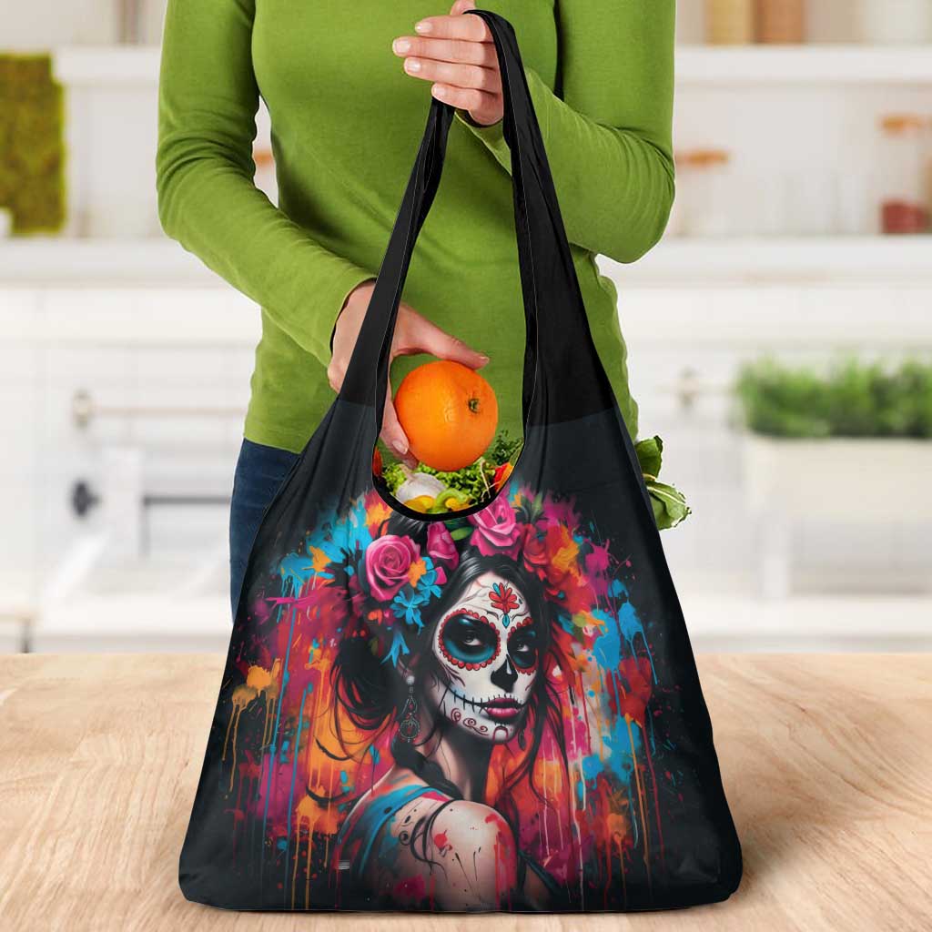 Mexico Day Of The Dead Grocery Bag Rose Catrina Goddess Sugar Skull - Wonder Print Shop