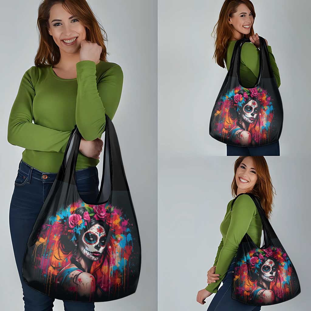 Mexico Day Of The Dead Grocery Bag Rose Catrina Goddess Sugar Skull - Wonder Print Shop