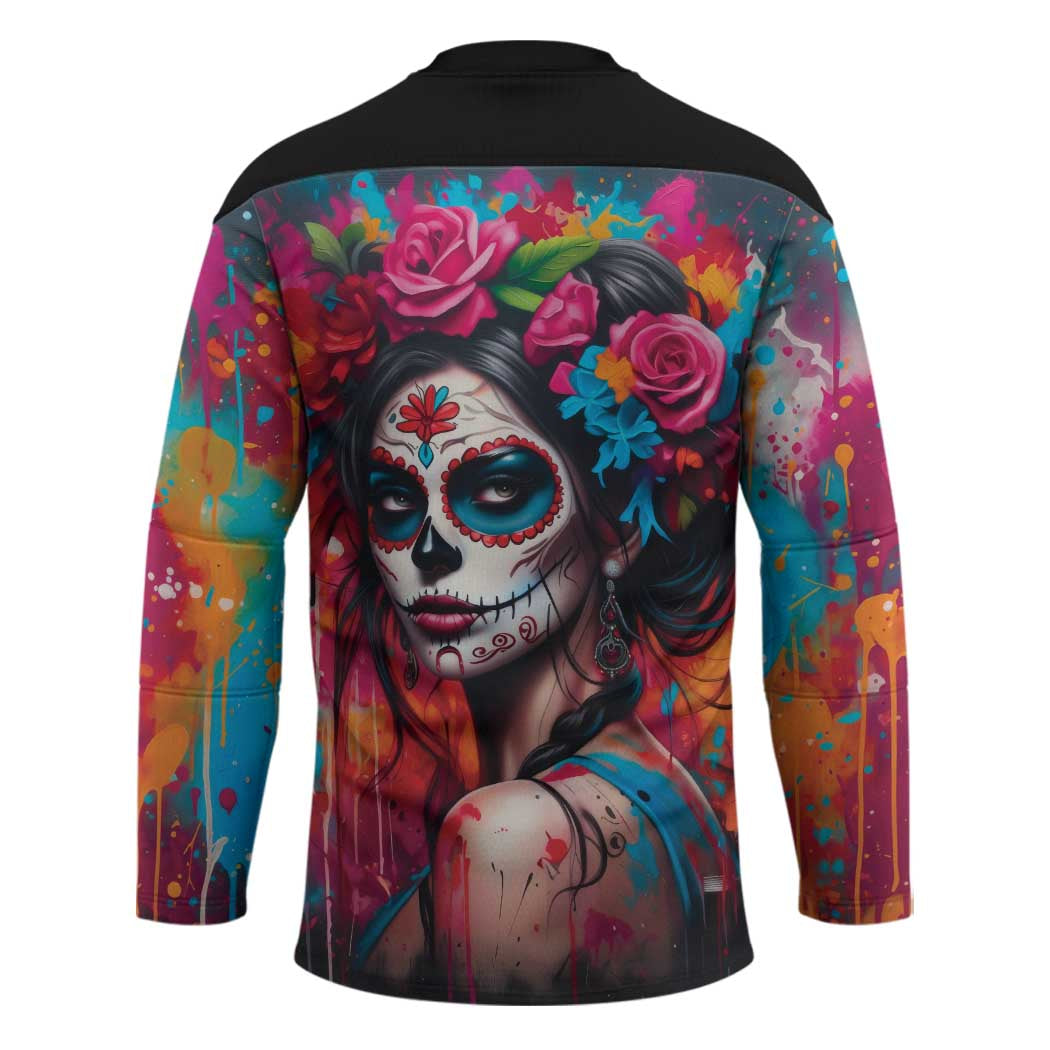 Mexico Day Of The Dead Hockey Jersey Rose Catrina Goddess Sugar Skull - Wonder Print Shop