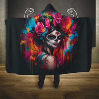 Mexico Day Of The Dead Hooded Blanket Rose Catrina Goddess Sugar Skull - Wonder Print Shop