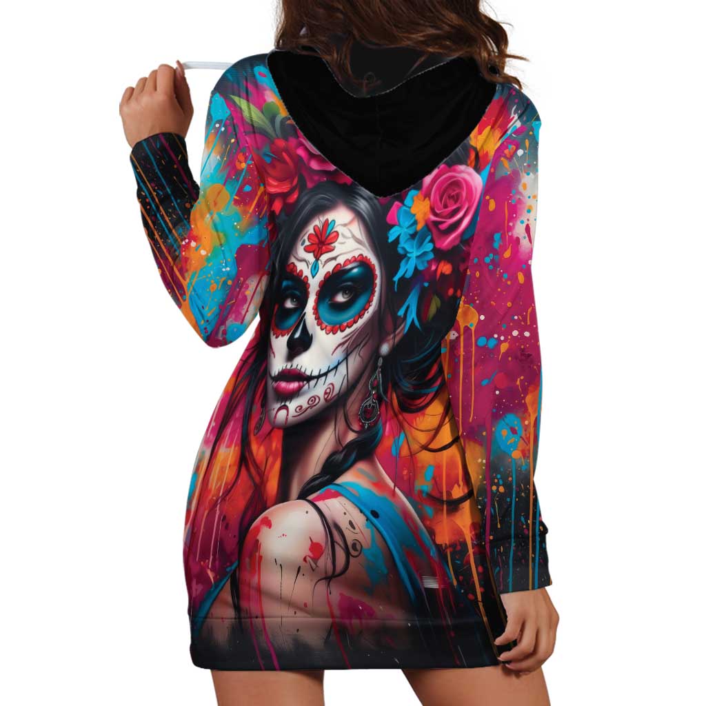 Mexico Day Of The Dead Hoodie Dress Rose Catrina Goddess Sugar Skull - Wonder Print Shop