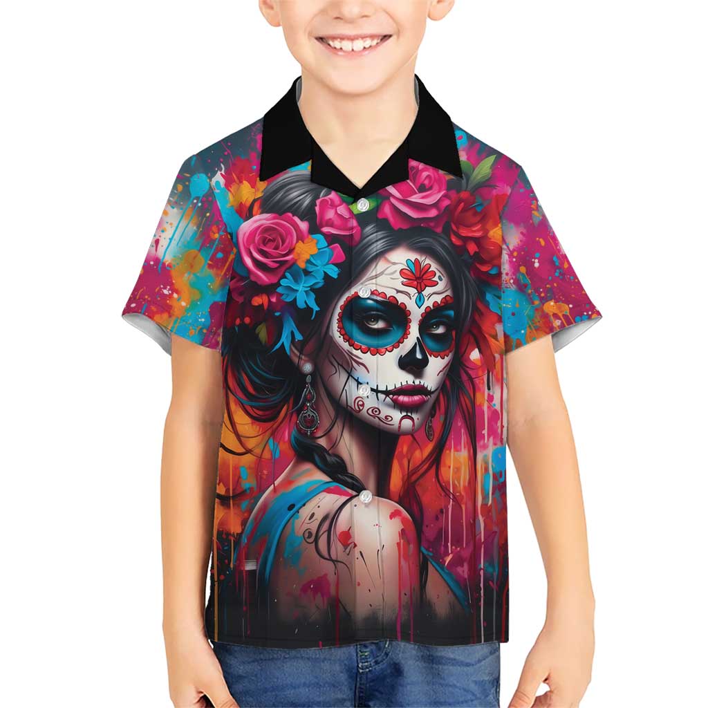 Mexico Day Of The Dead Kid Hawaiian Shirt Rose Catrina Goddess Sugar Skull - Wonder Print Shop