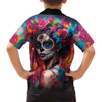 Mexico Day Of The Dead Kid Hawaiian Shirt Rose Catrina Goddess Sugar Skull - Wonder Print Shop