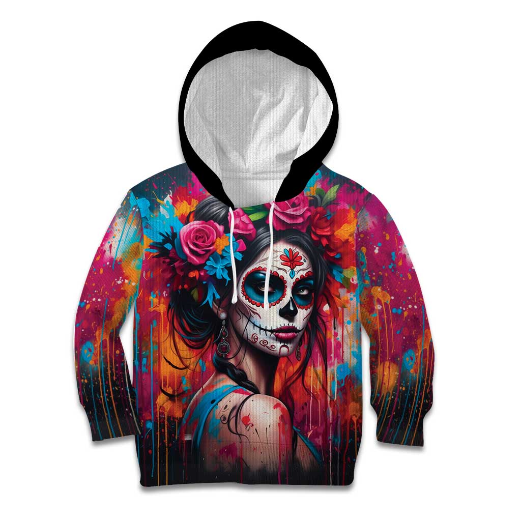 Mexico Day Of The Dead Kid Hoodie Rose Catrina Goddess Sugar Skull - Wonder Print Shop