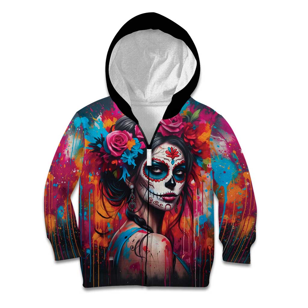 Mexico Day Of The Dead Kid Hoodie Rose Catrina Goddess Sugar Skull - Wonder Print Shop