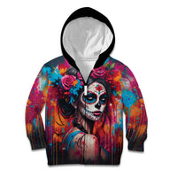 Mexico Day Of The Dead Kid Hoodie Rose Catrina Goddess Sugar Skull - Wonder Print Shop