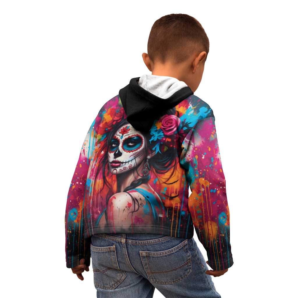 Mexico Day Of The Dead Kid Hoodie Rose Catrina Goddess Sugar Skull - Wonder Print Shop