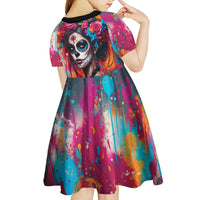 Mexico Day Of The Dead Kid Short Sleeve Dress Rose Catrina Goddess Sugar Skull - Wonder Print Shop