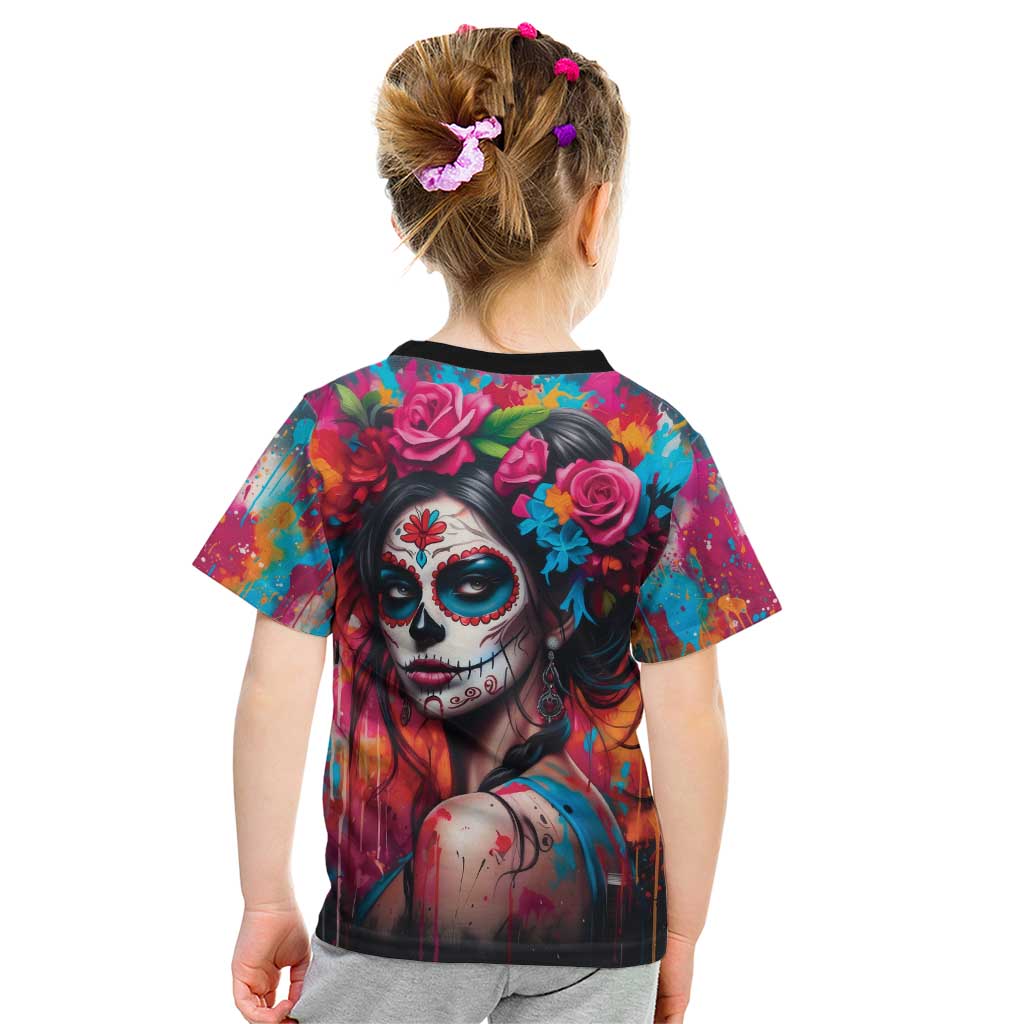 Mexico Day Of The Dead Kid T Shirt Rose Catrina Goddess Sugar Skull - Wonder Print Shop