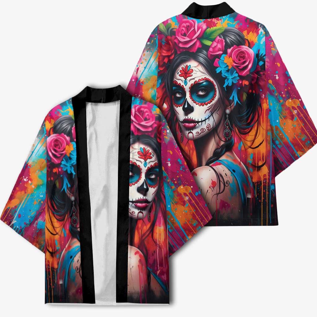 Mexico Day Of The Dead Kimono Rose Catrina Goddess Sugar Skull - Wonder Print Shop