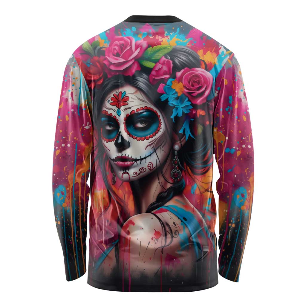 Mexico Day Of The Dead Long Sleeve Shirt Rose Catrina Goddess Sugar Skull - Wonder Print Shop