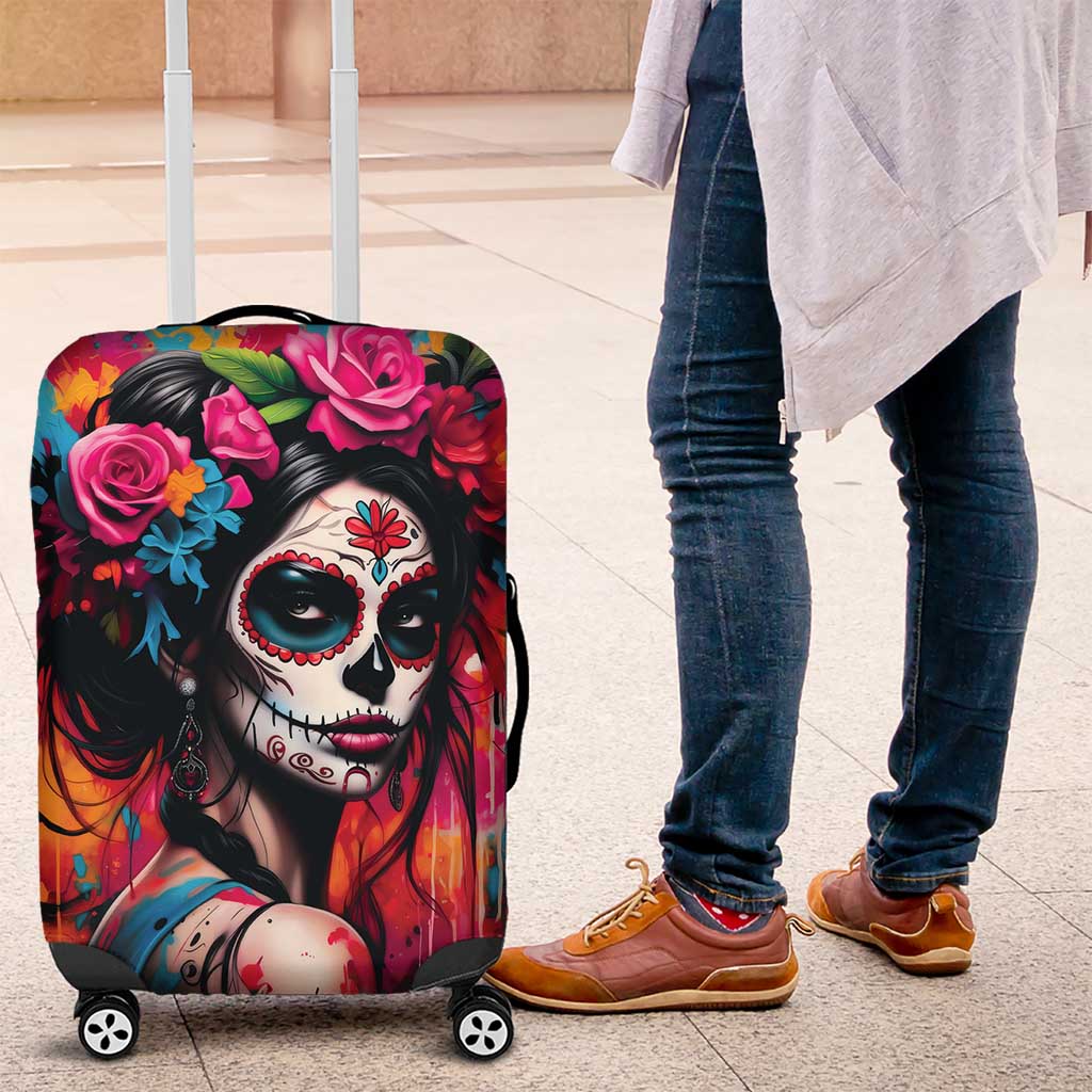 Mexico Day Of The Dead Luggage Cover Rose Catrina Goddess Sugar Skull - Wonder Print Shop