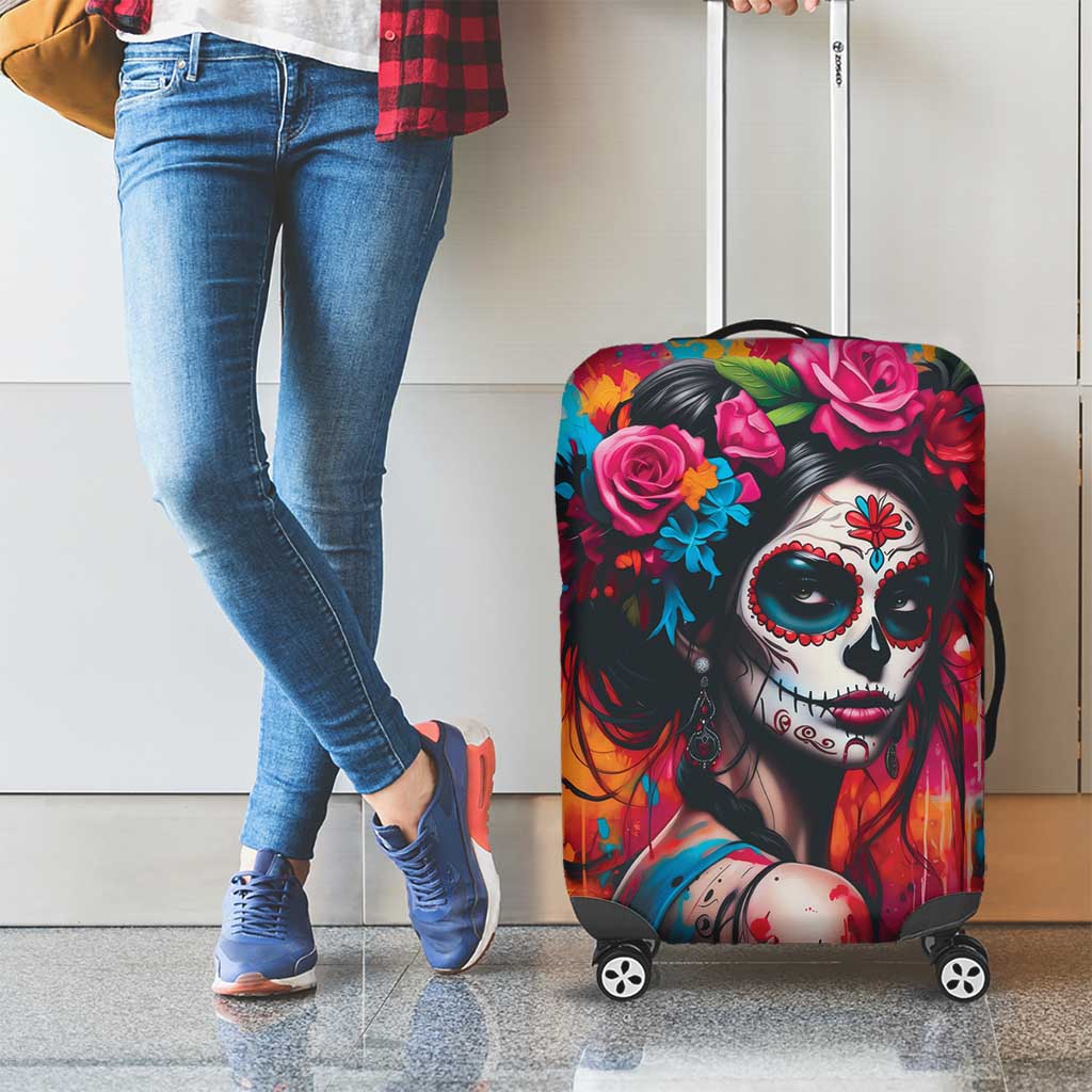 Mexico Day Of The Dead Luggage Cover Rose Catrina Goddess Sugar Skull - Wonder Print Shop