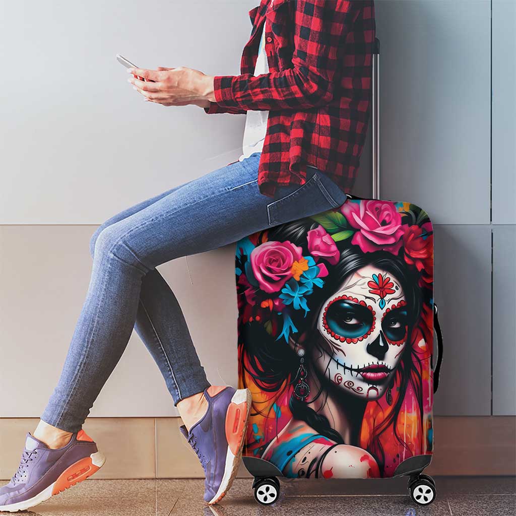 Mexico Day Of The Dead Luggage Cover Rose Catrina Goddess Sugar Skull - Wonder Print Shop