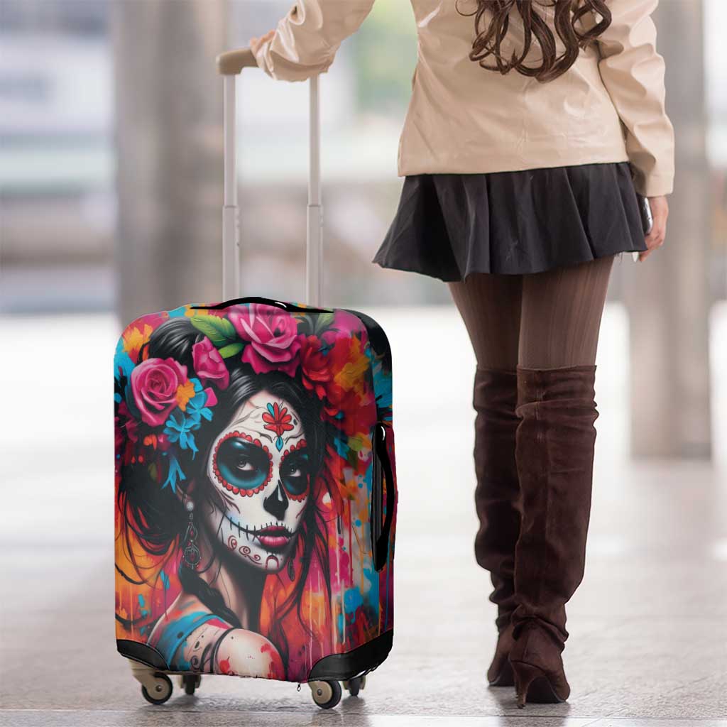 Mexico Day Of The Dead Luggage Cover Rose Catrina Goddess Sugar Skull - Wonder Print Shop