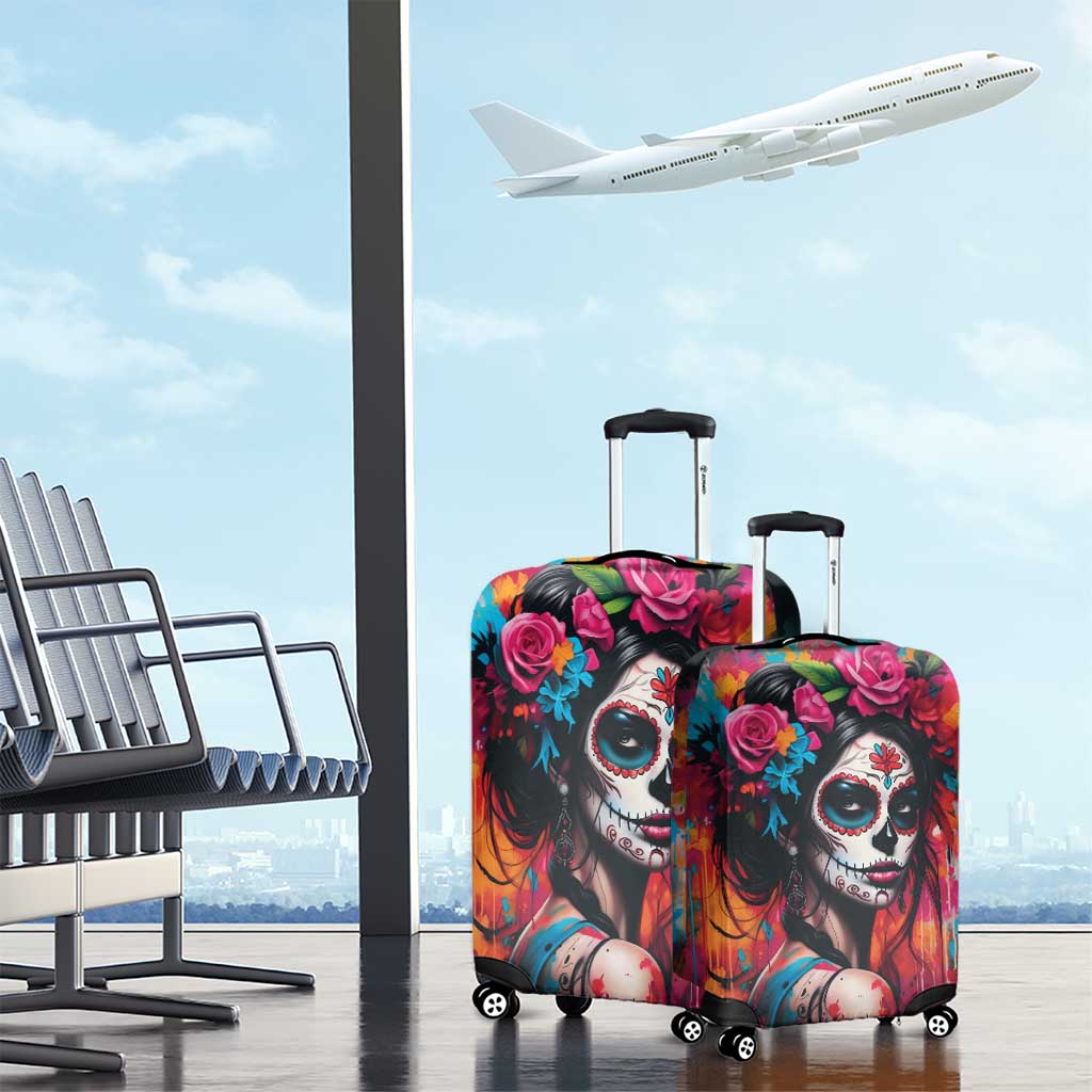 Mexico Day Of The Dead Luggage Cover Rose Catrina Goddess Sugar Skull - Wonder Print Shop