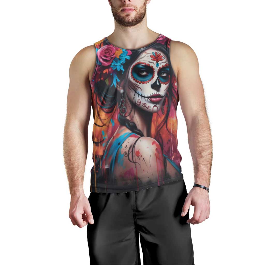 Mexico Day Of The Dead Men Tank Top Rose Catrina Goddess Sugar Skull - Wonder Print Shop