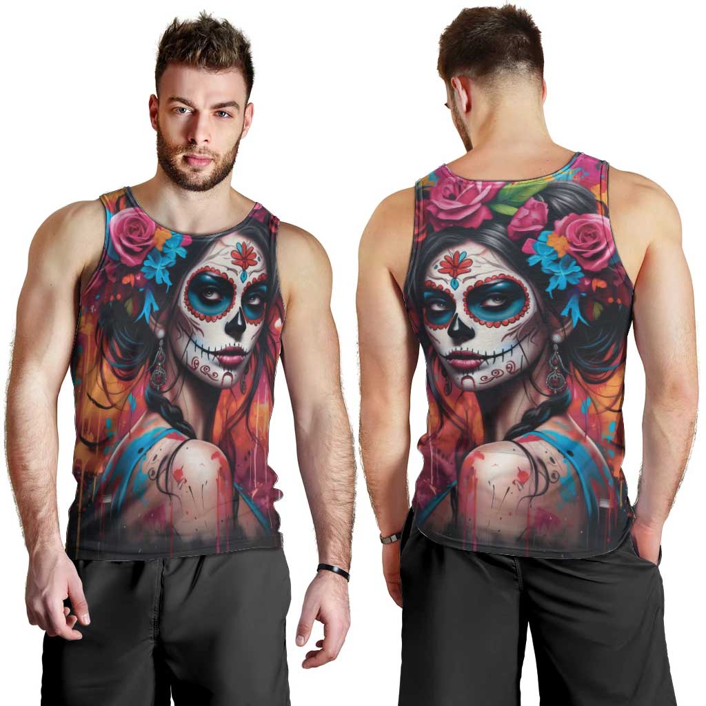Mexico Day Of The Dead Men Tank Top Rose Catrina Goddess Sugar Skull - Wonder Print Shop