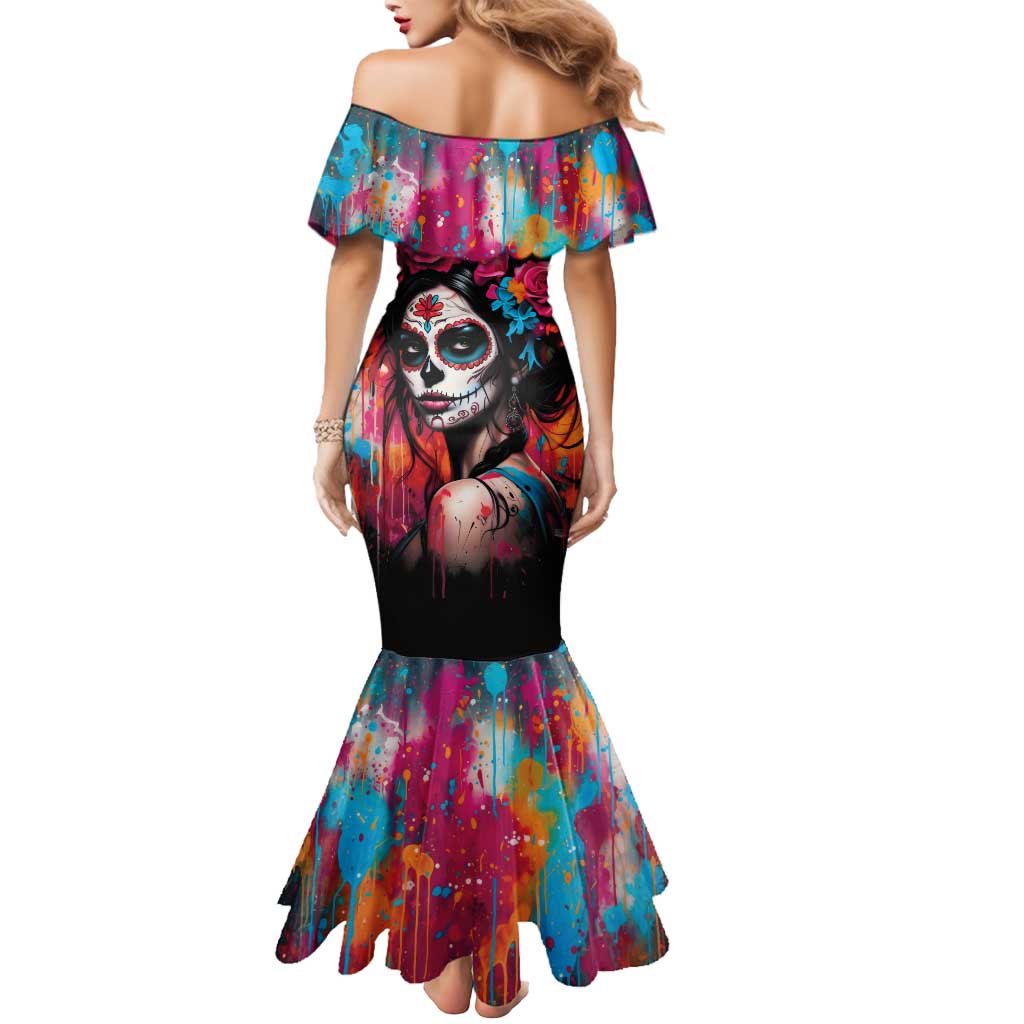 Mexico Day Of The Dead Mermaid Dress Rose Catrina Goddess Sugar Skull - Wonder Print Shop