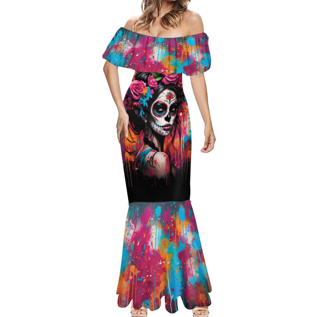Mexico Day Of The Dead Mermaid Dress Rose Catrina Goddess Sugar Skull - Wonder Print Shop